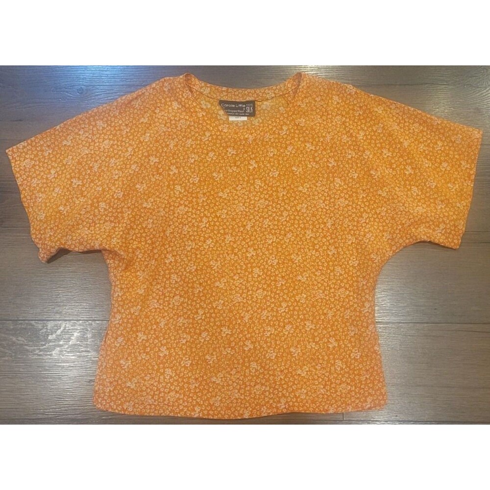 vintage carole little st. tropez silk blouse sz 4 small ditsy floral shirt gold